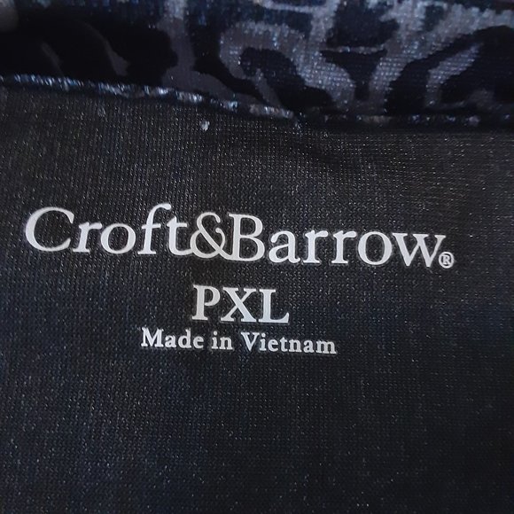 Black and Silver Velour Top PXL Pleated Front 3/4 Sleeve Baby Doll Blouse. - Picture 7 of 11